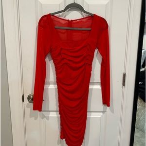 Red mini dress with ruched detailing perfect condition